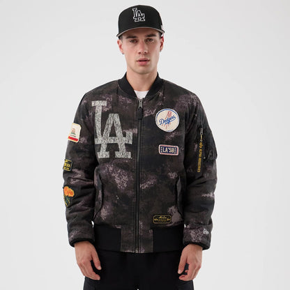 The Male model is wearing LA Dodgers MLB X Alpha Black Bomber Jacket 1