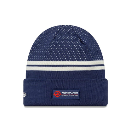 This is a MoneyGram Haas F1 Engineered Navy Cuff Knit Beanie Hat 2