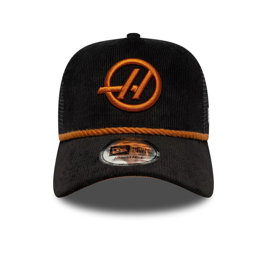 This is a MoneyGram Haas F1 Cord Black 9FORTY E-Frame Trucker Adjustable Cap 2