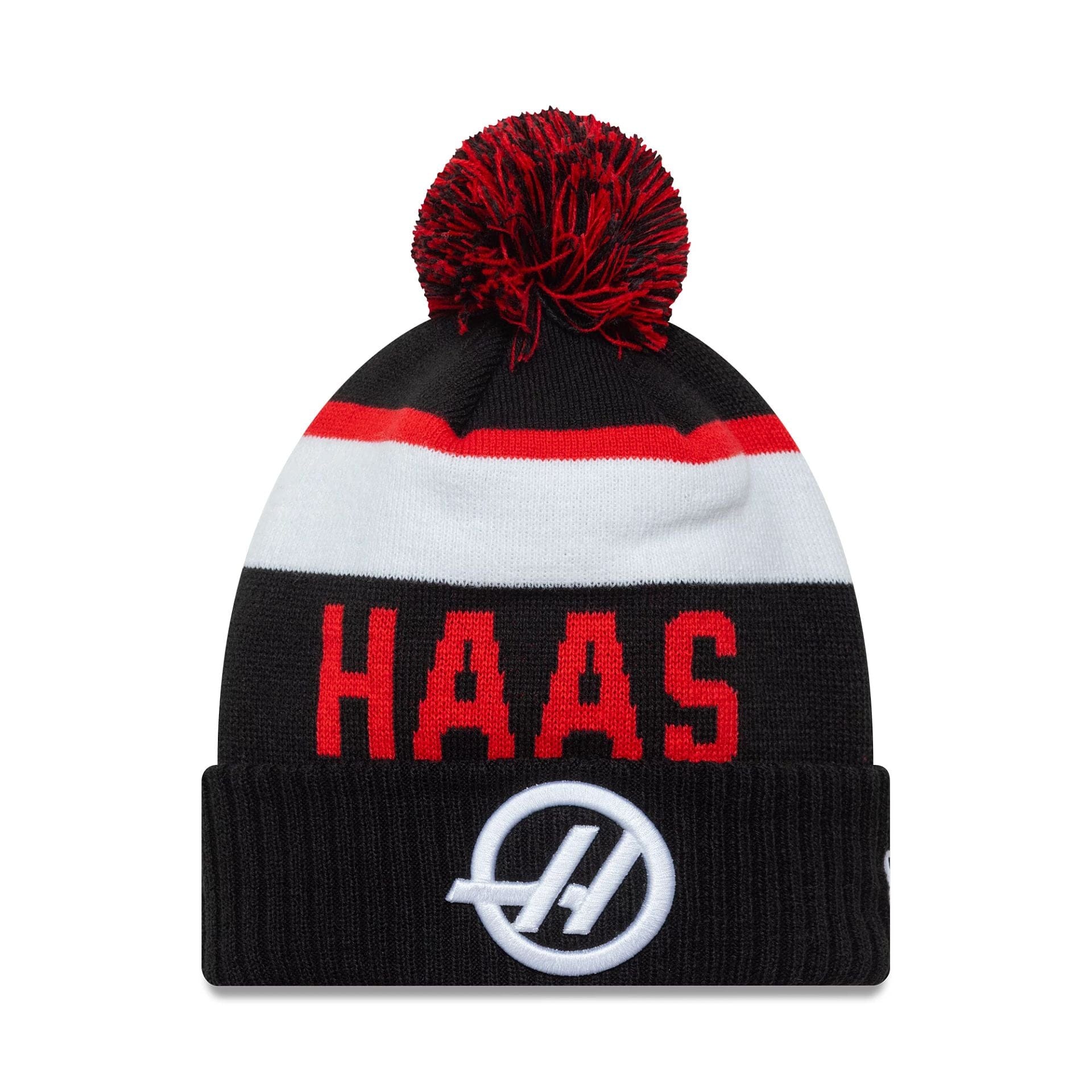 This is a MoneyGram Haas F1 Black Sport Knit Beanie Hat 1