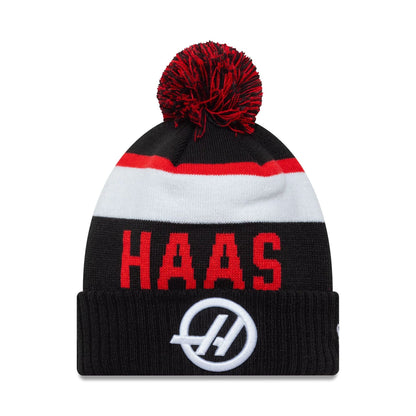 This is a MoneyGram Haas F1 Black Sport Knit Beanie Hat 1