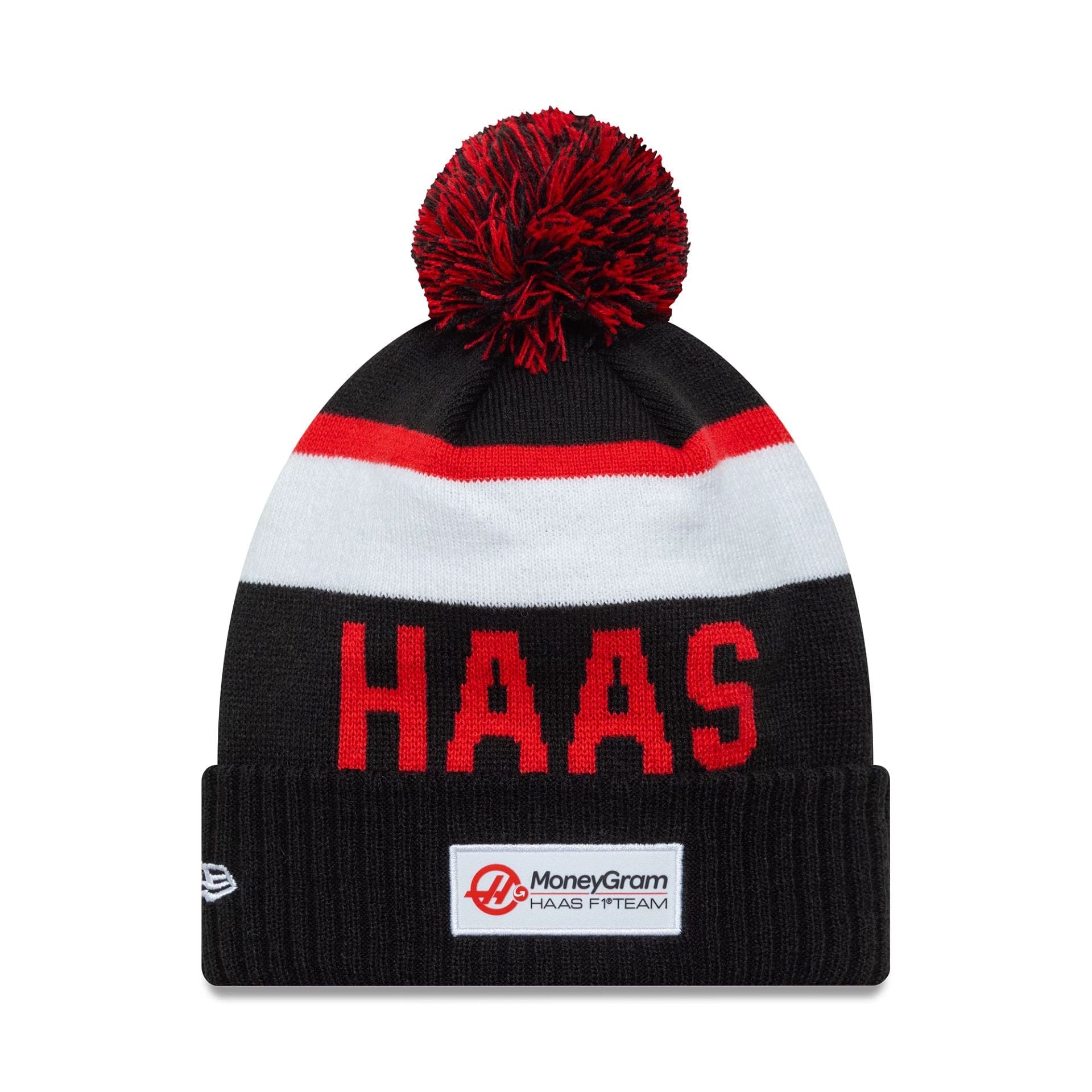 This is a MoneyGram Haas F1 Black Sport Knit Beanie Hat 2