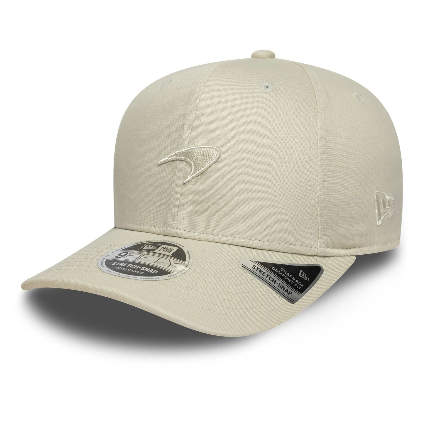 This is a McLaren Racing Seasonal Cream 9FIFTY Stretch Snap Adjustable Cap 1