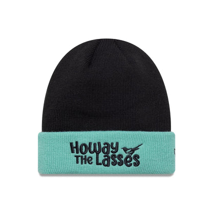 This is a Newcastle United FC Youth Wordmark Black Cuff Knit Beanie Hat 1
