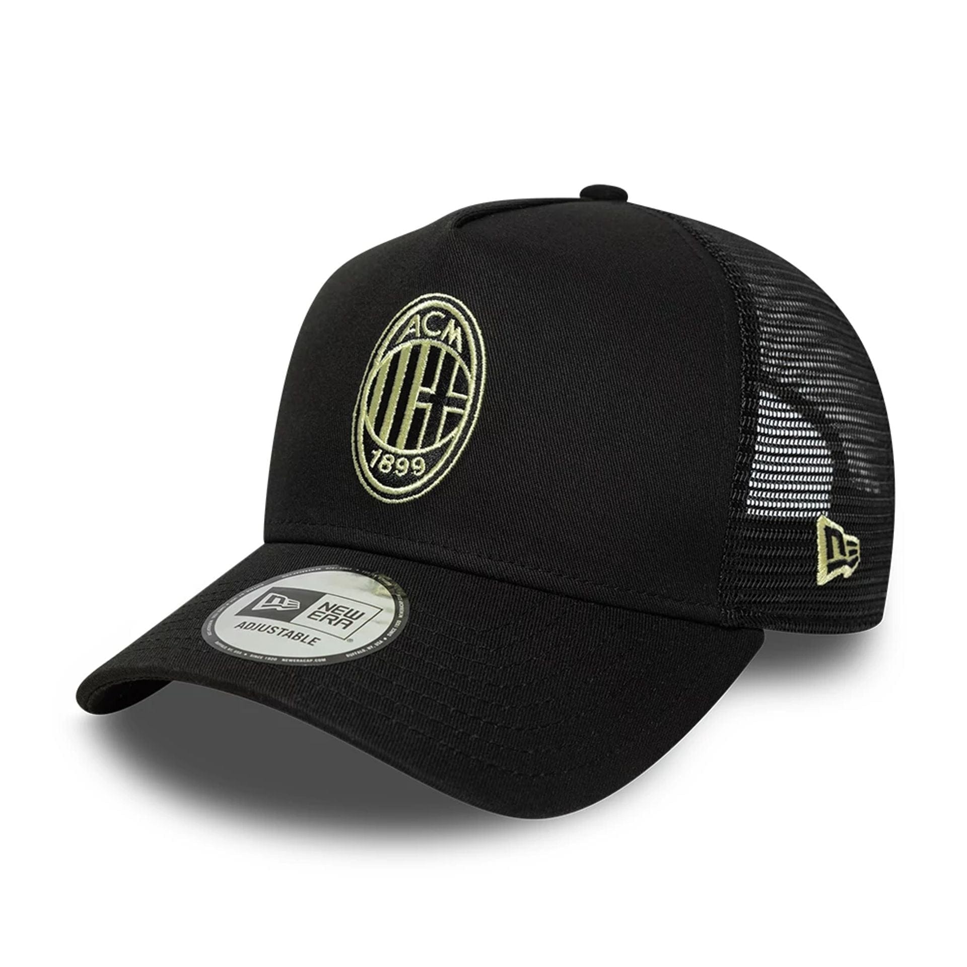 This is a AC Milan Seasonal Black 9FORTY E-Frame Trucker Adjustable Cap 1