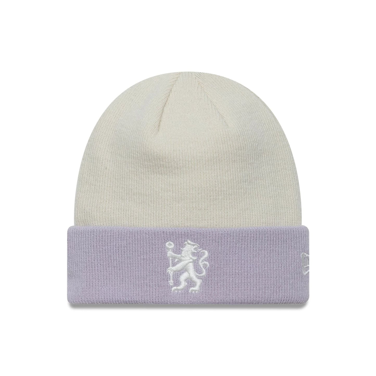This is a Chelsea FC Lion Crest Womens Contrast Cream Cuff Knit Beanie Hat 1