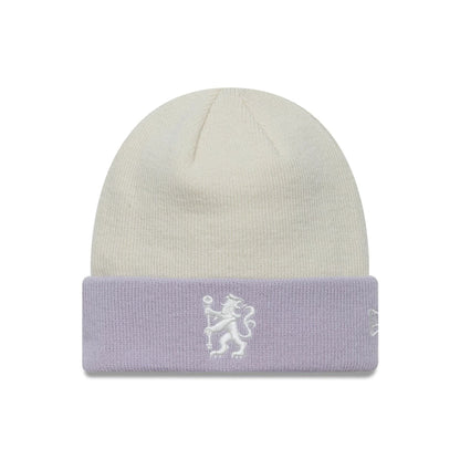 This is a Chelsea FC Lion Crest Womens Contrast Cream Cuff Knit Beanie Hat 1