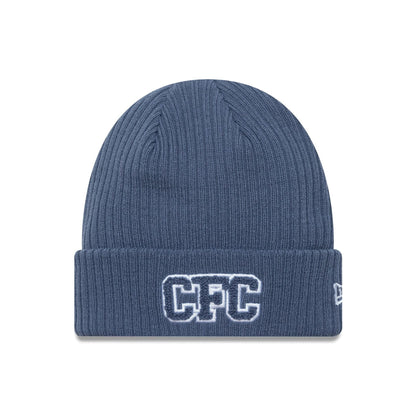 This is a Chelsea FC Lion Crest Collegiate Dark Blue Cuff Knit Beanie Hat 1