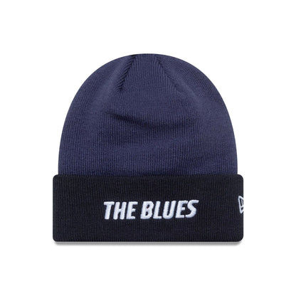 This is a Chelsea FC Lion Crest Youth Wordmark Blue Cuff Knit Beanie Hat 1