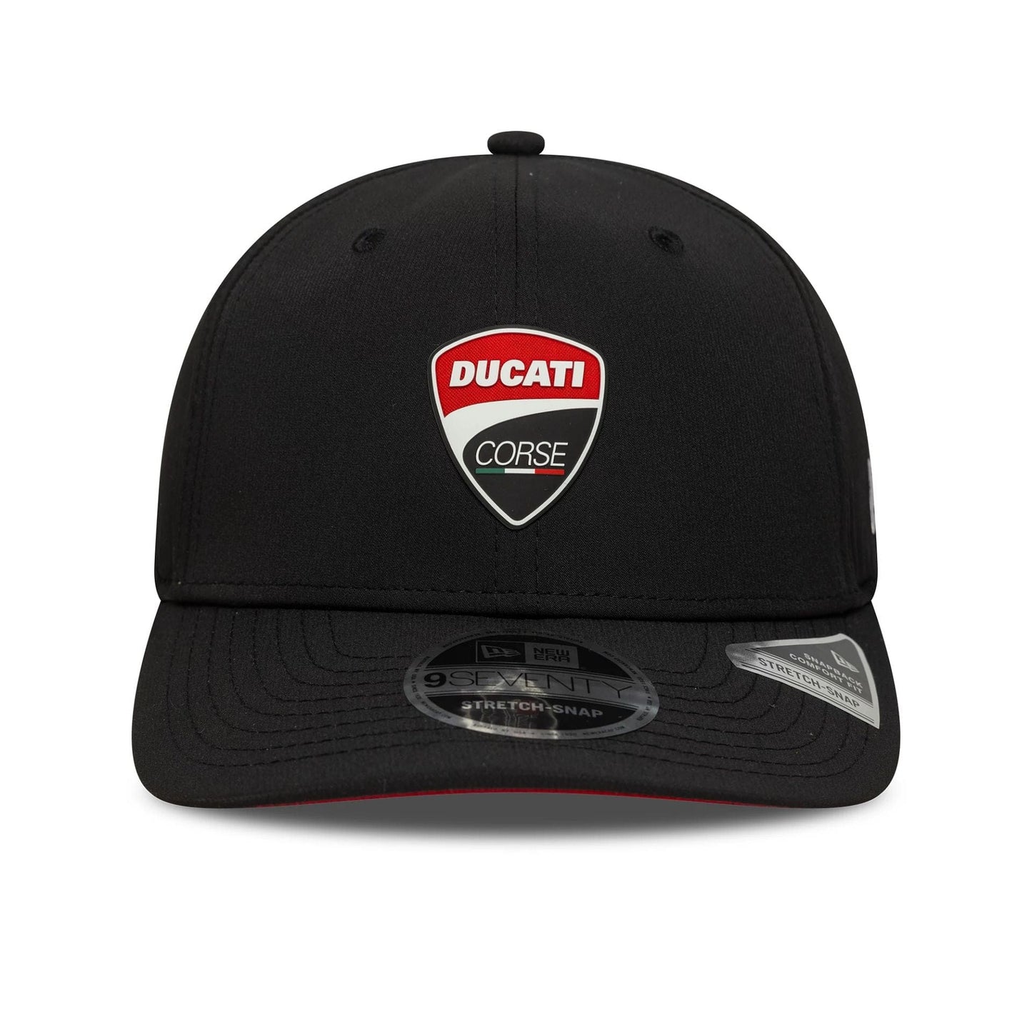 This is a Ducati Motor Logo Recycled Black 9SEVENTY Stretch Snap Adjustable Cap 2