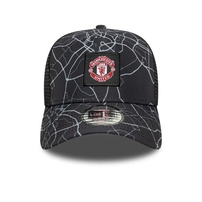 This is a Manchester United FC All Over Print Black 9FORTY E-Frame Trucker Adjustable Cap 2