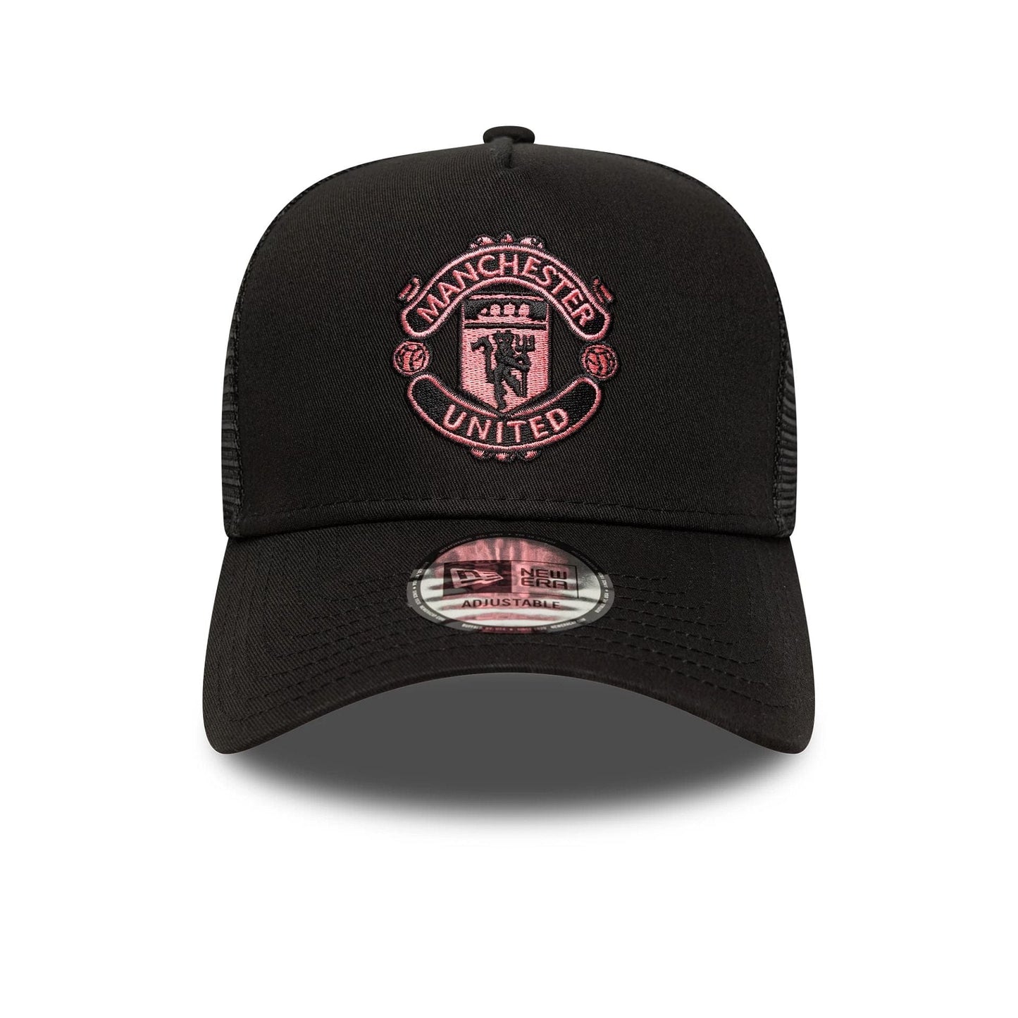 This is a Manchester United FC Seasonal Black 9FORTY E-Frame Trucker Adjustable Cap 3