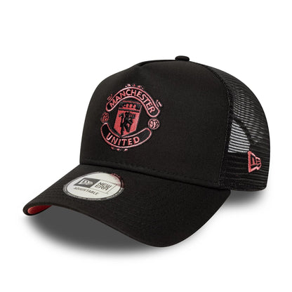 This is a Manchester United FC Seasonal Black 9FORTY E-Frame Trucker Adjustable Cap 1