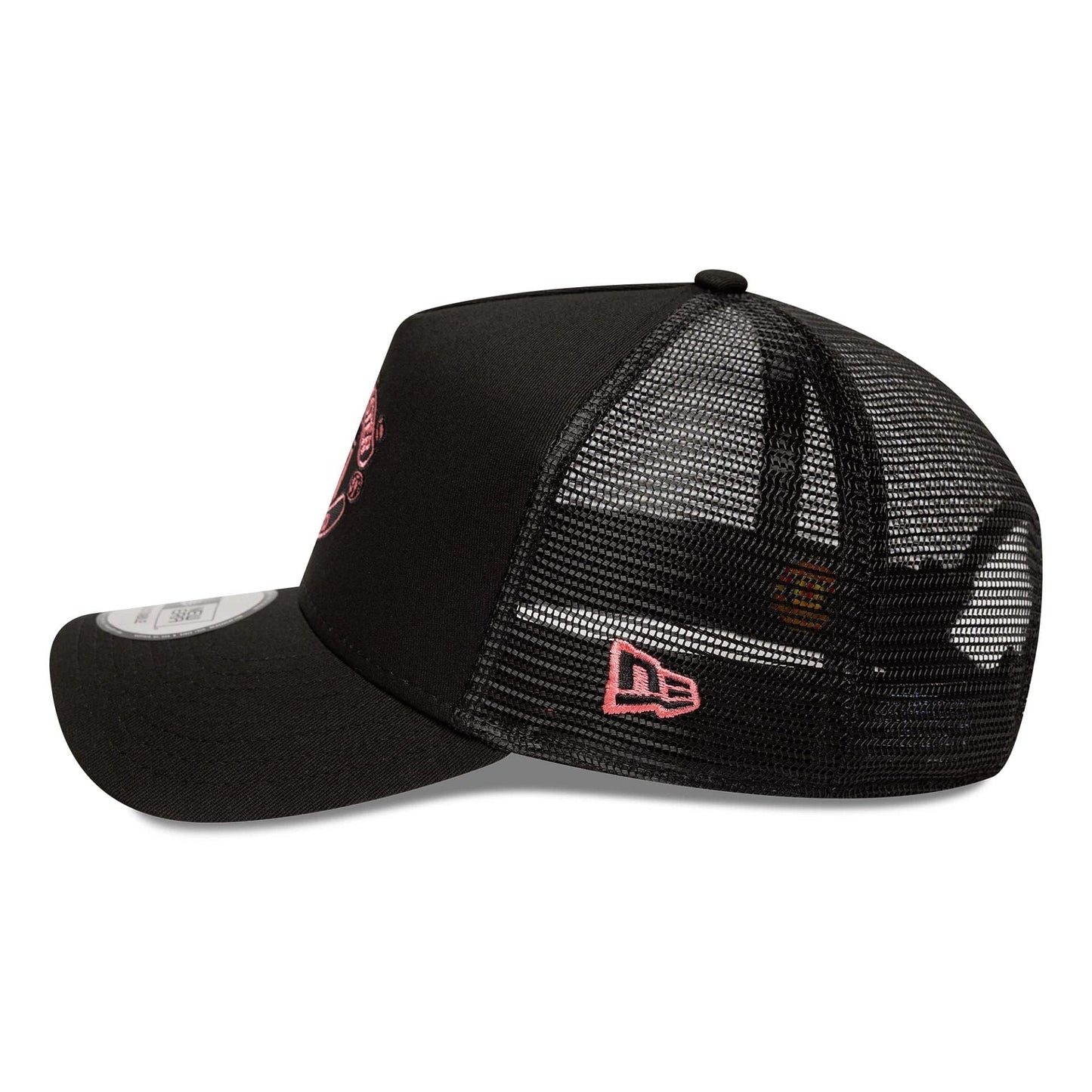 This is a Manchester United FC Seasonal Black 9FORTY E-Frame Trucker Adjustable Cap 5