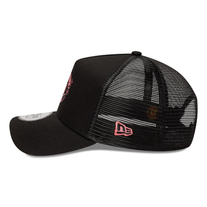 This is a Manchester United FC Seasonal Black 9FORTY E-Frame Trucker Adjustable Cap 5