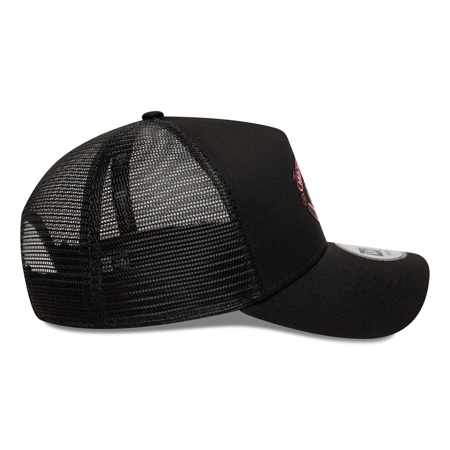 This is a Manchester United FC Seasonal Black 9FORTY E-Frame Trucker Adjustable Cap 6