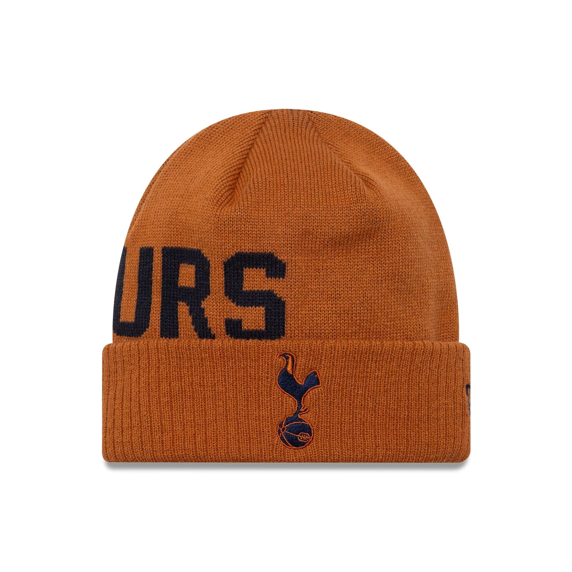 This is a Tottenham Hotspur FC Wordmark Brown Cuff Knit Beanie Hat 1
