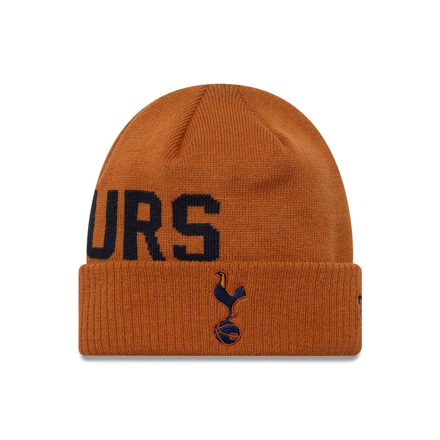 This is a Tottenham Hotspur FC Wordmark Brown Cuff Knit Beanie Hat 1
