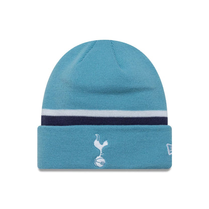 This is a Tottenham Hotspur FC Seasonal Stripe Pastel Blue Cuff Knit Beanie Hat 1