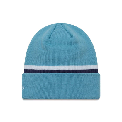 This is a Tottenham Hotspur FC Seasonal Stripe Pastel Blue Cuff Knit Beanie Hat 2