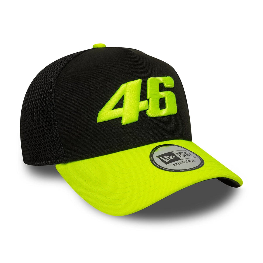 This is a VR46 Vale Black 9FORTY E-Frame Trucker Adjustable Cap 3