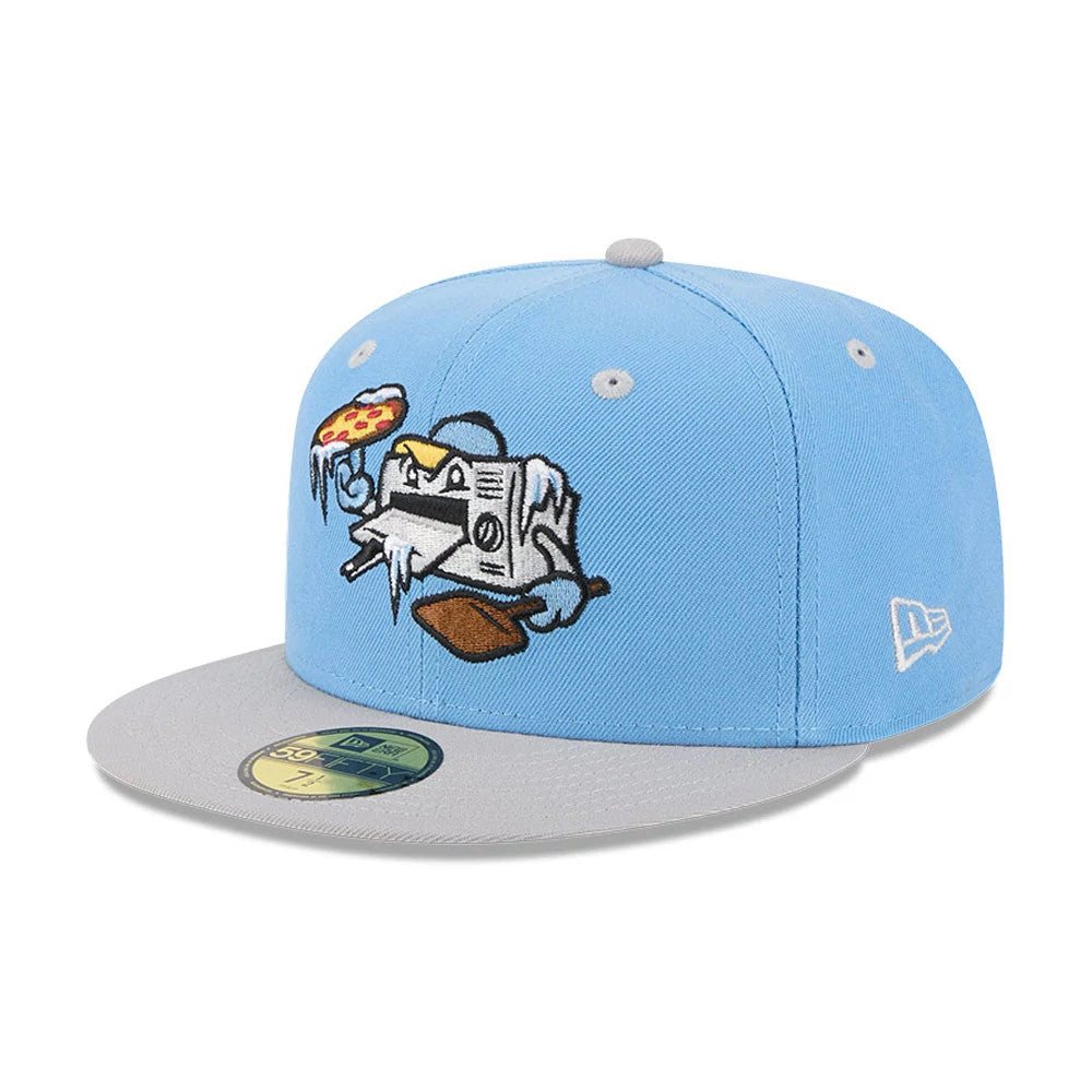 Pictured is this MiLB Theme Night Wisconsin Timber Rattler 59FIFTY Fitted cap in pastel blue. 1