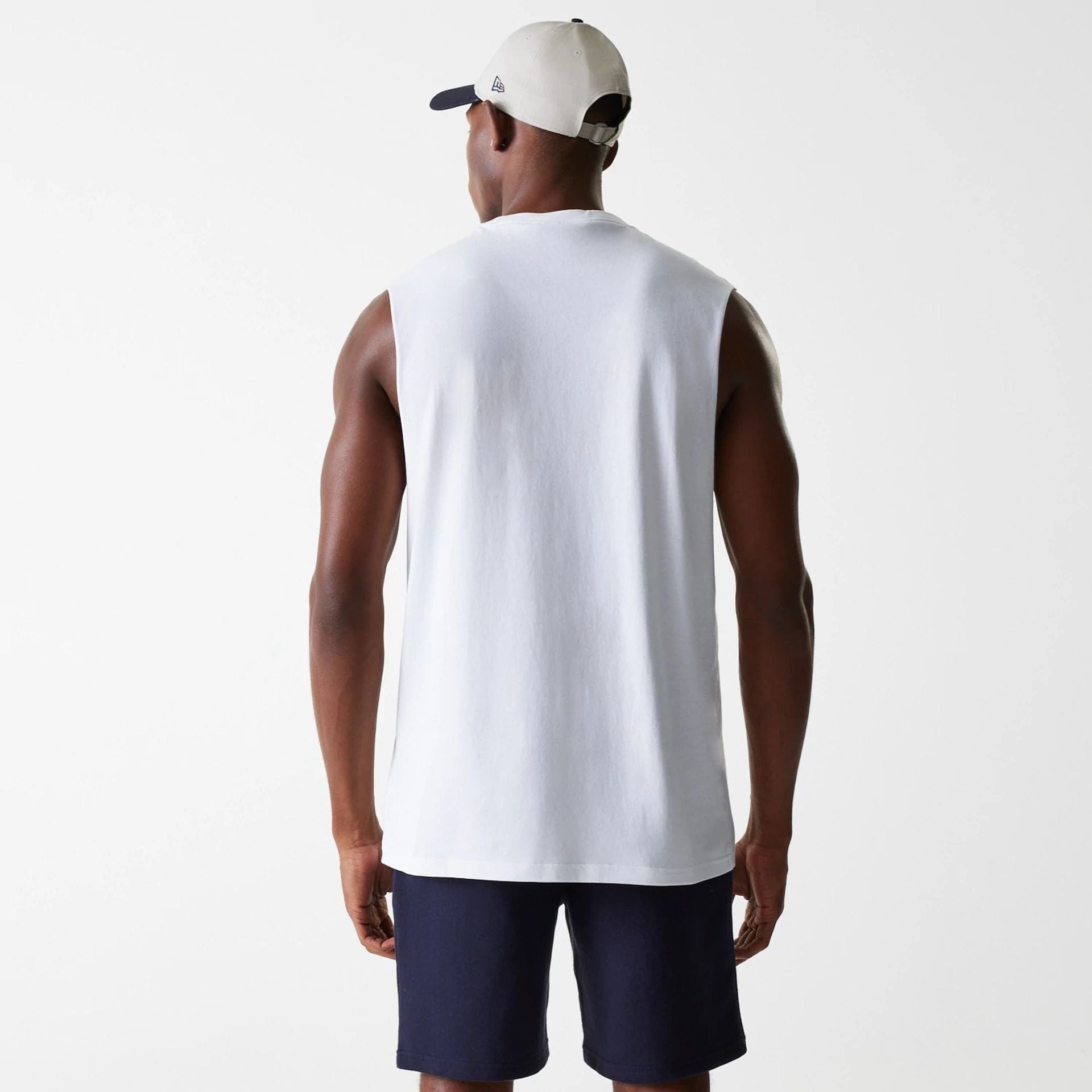 The Male model is wearing New York Yankees MLB Midi White Sleeveless T-Shirt 2