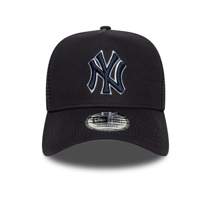 This is a New York Yankees MLB Outline Navy 9FORTY E-Frame Trucker Adjustable Cap 2