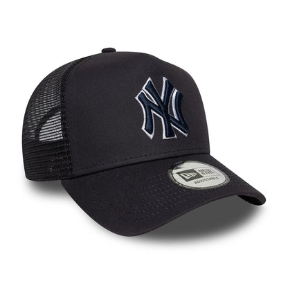 This is a New York Yankees MLB Outline Navy 9FORTY E-Frame Trucker Adjustable Cap 3