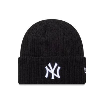 This is a New York Yankees MLB Black Wide Cuff Knit Beanie Hat 1