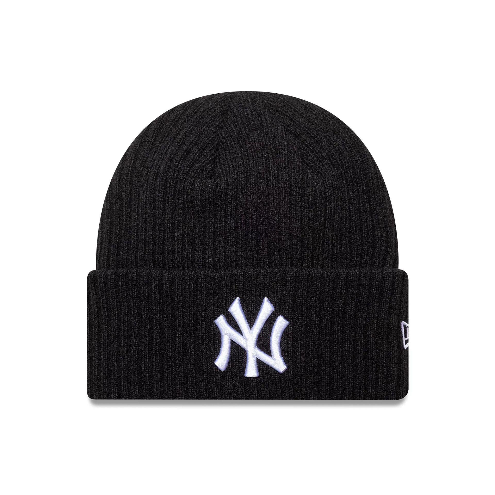 This is a New York Yankees MLB Black Wide Cuff Knit Beanie Hat 1