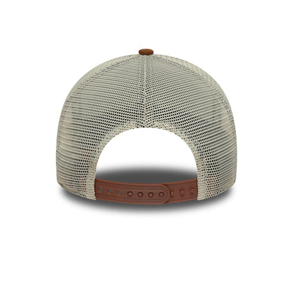 This is a New Era Oval Patch Suede Cream 9FORTY E-Frame Trucker Adjustable Cap 4