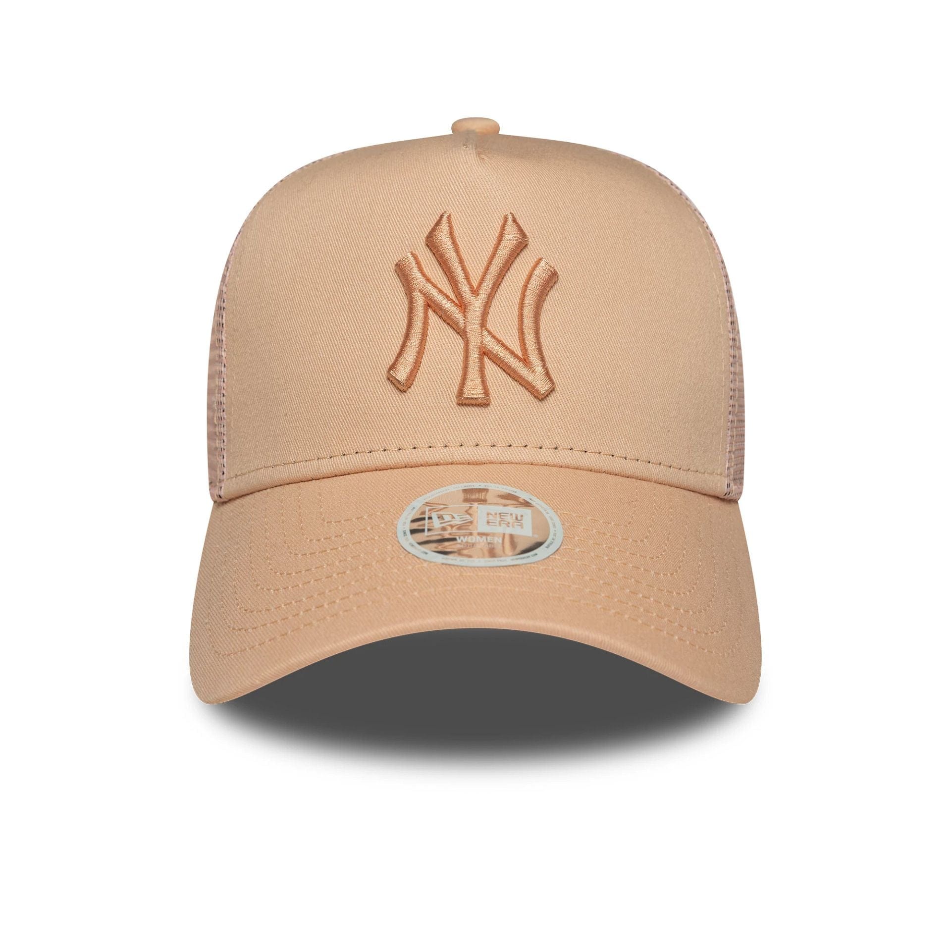 This is a New York Yankees Womens MLB League Essential Pastel Orange 9FORTY A-Frame Trucker Adjustable Cap 2