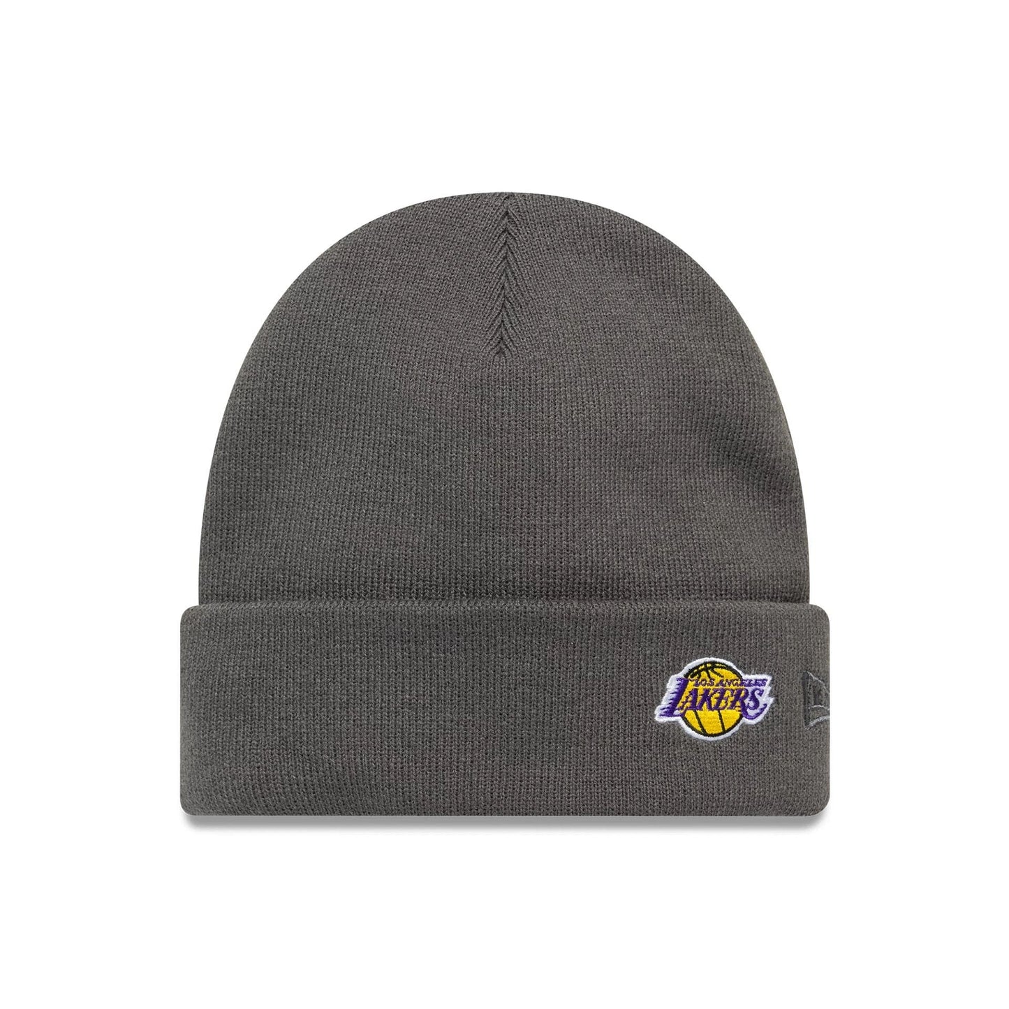 This is a LA Lakers NBA Mini Logo Dark Grey Cuff Knit Beanie Hat 1