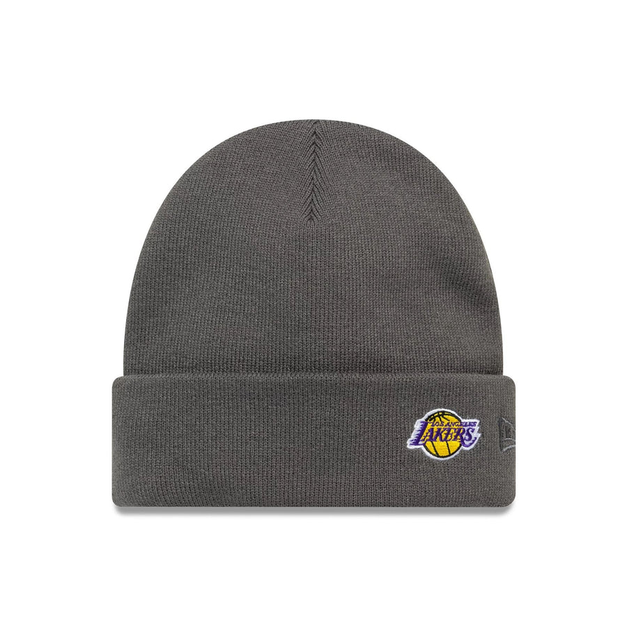 This is a LA Lakers NBA Mini Logo Dark Grey Cuff Knit Beanie Hat 1