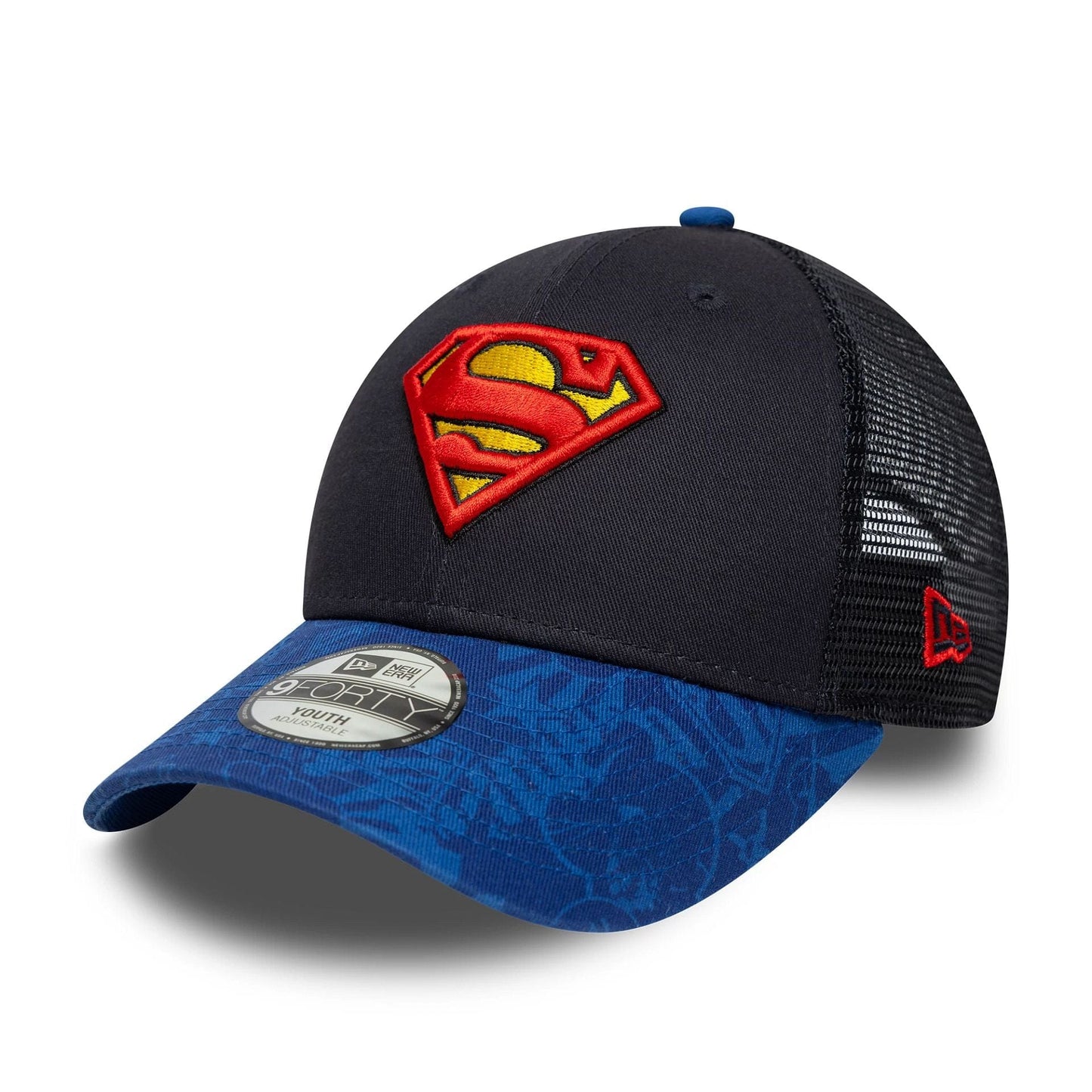 This is a Superman Youth DC Blue 9FORTY Trucker Adjustable Cap 1