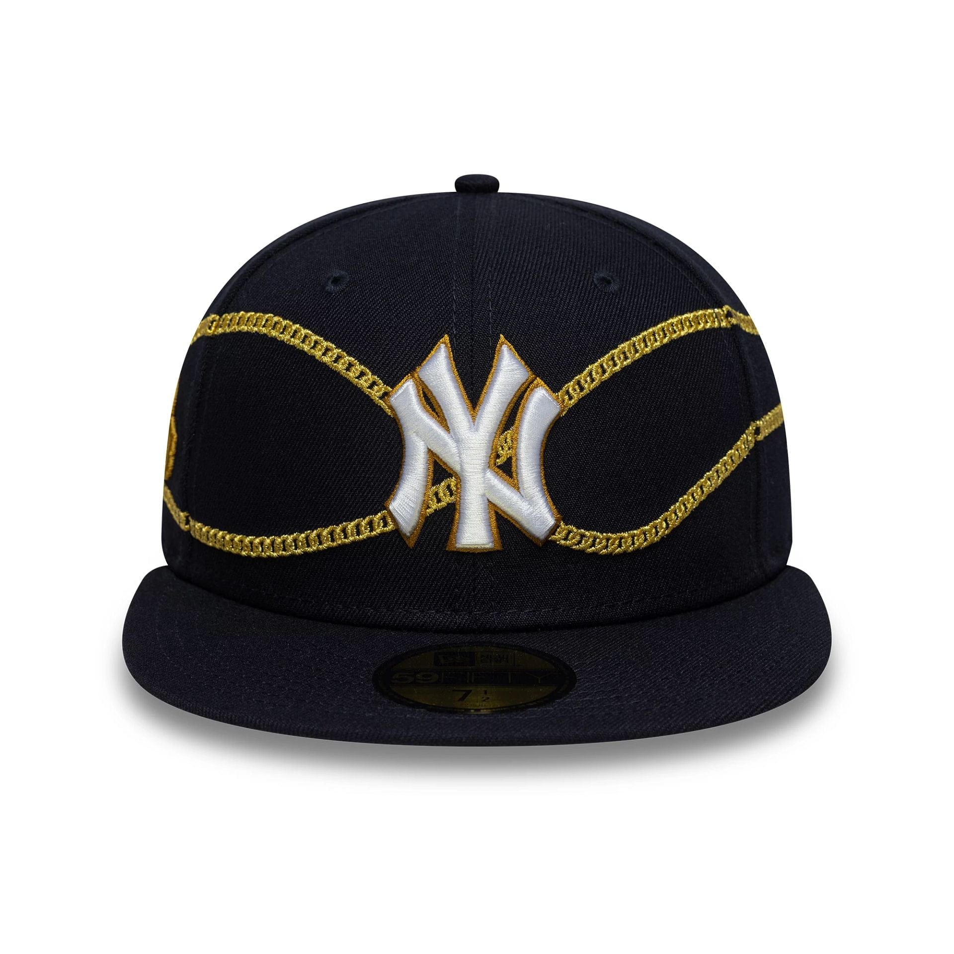 This is a New York Yankees MLB Chain Wrap Navy 59FIFTY Fitted Cap 3