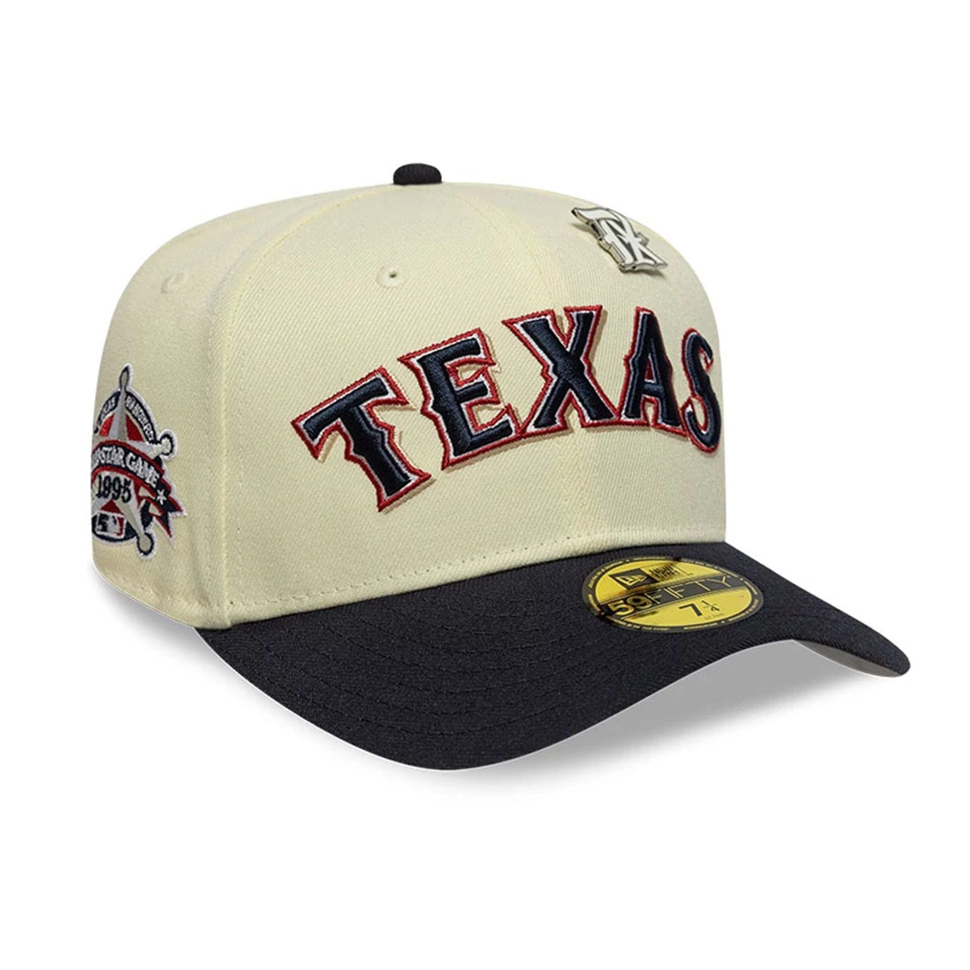 This is a Texas Rangers MLB All Star Game Pin Cream 59FIFTY Fitted Cap 1