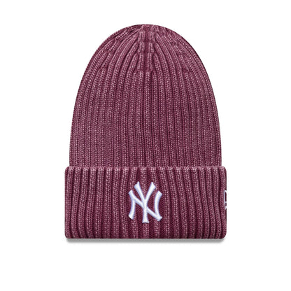 This is a New York Yankees MLB Washed Dark Red Cuff Knit Beanie Hat 1