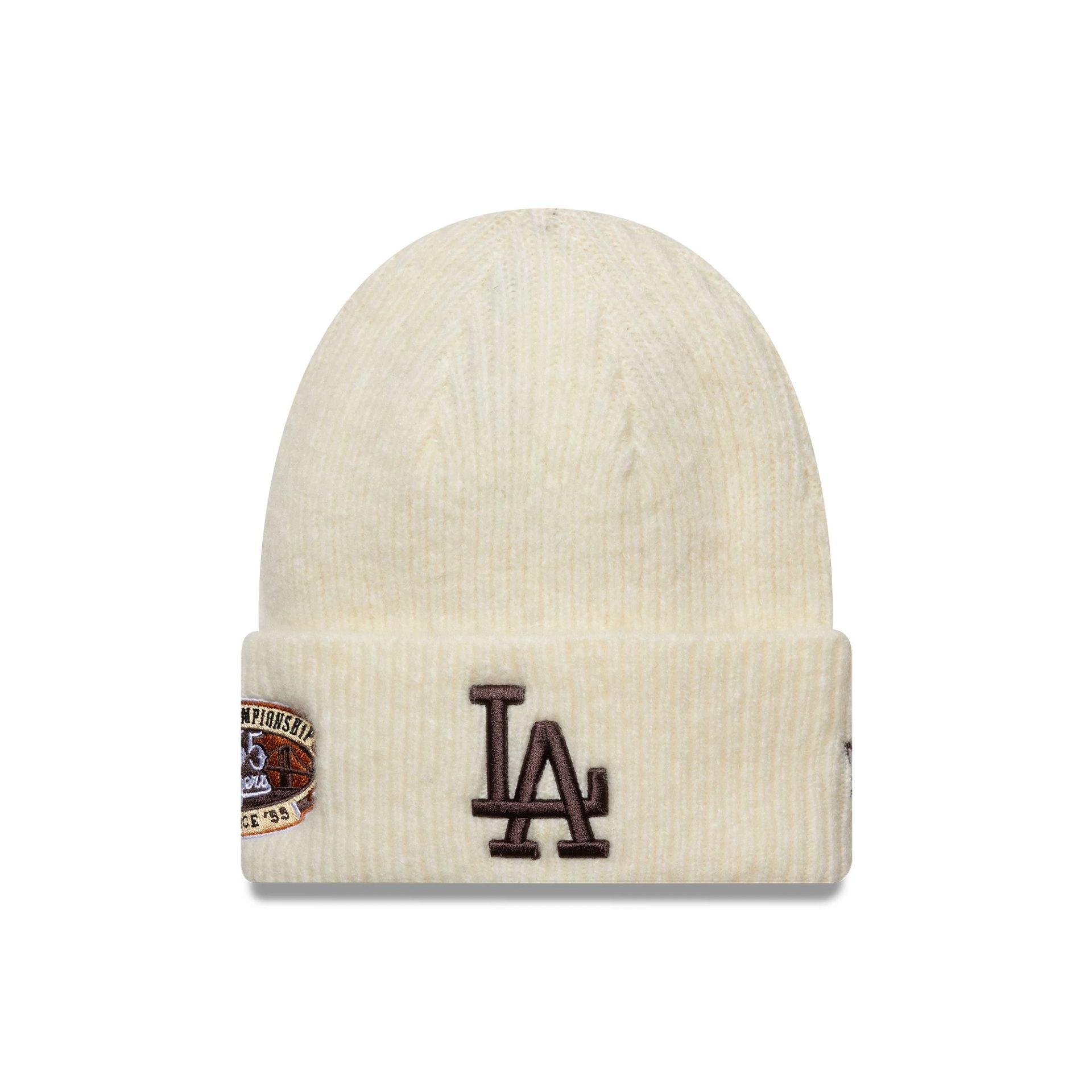 This is a LA Dodgers MLB World Series Light Beige Cuff Knit Beanie Hat 1