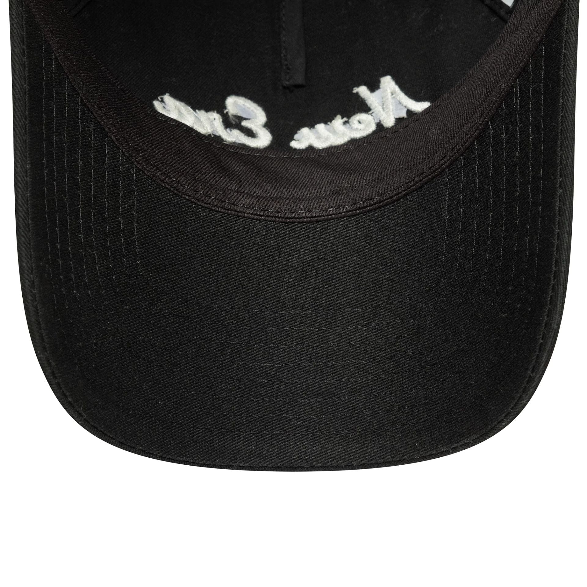 This is a New Era Script Black 9TWENTY A-Frame Adjustable Cap 5