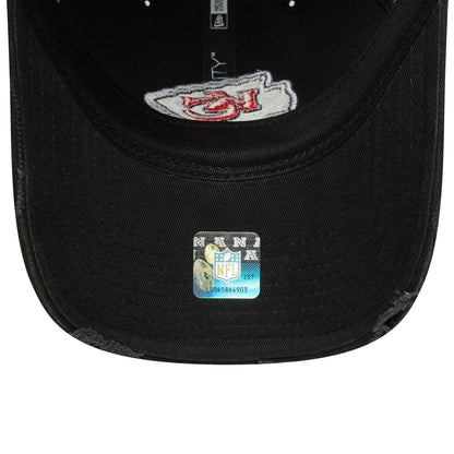 This is a Kansas City Chiefs NFL Wash Black 9TWENTY Adjustable Cap 5