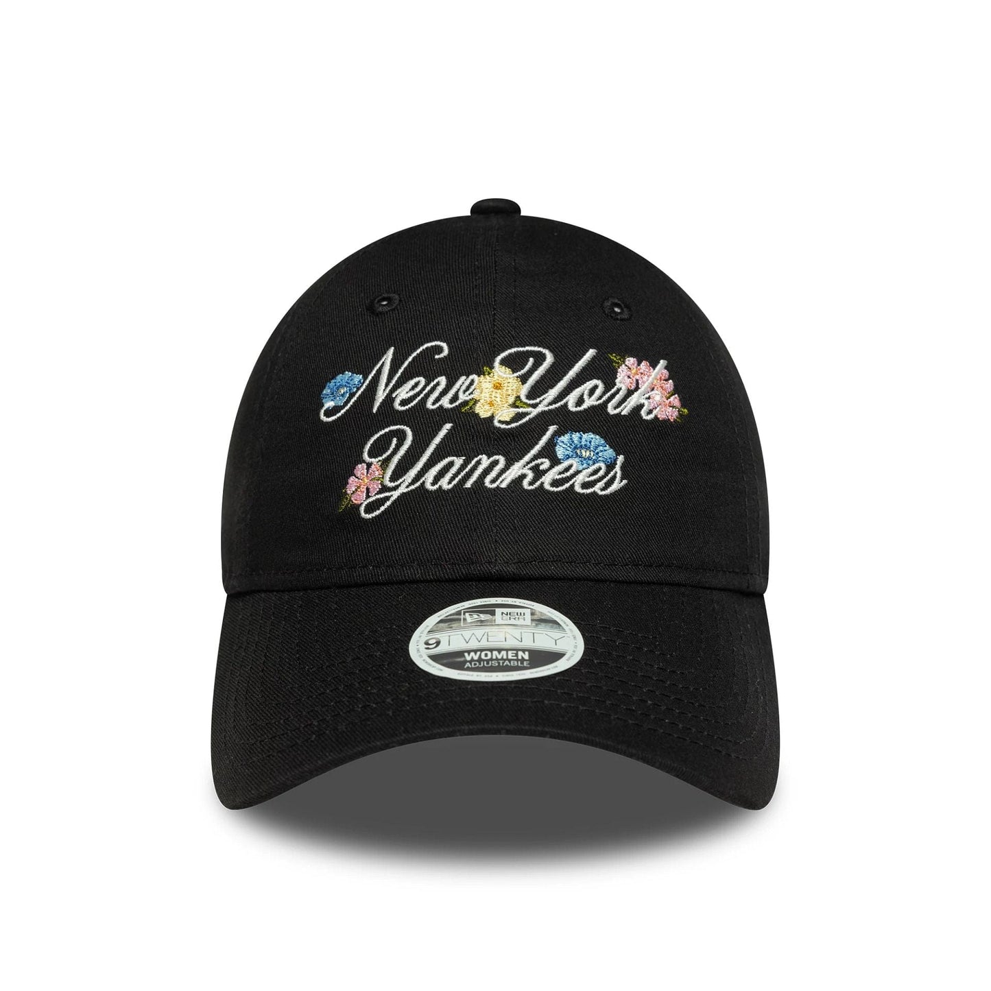 This is a New York Yankees Womens MLB Floral Script Black 9TWENTY Adjustable Cap 2