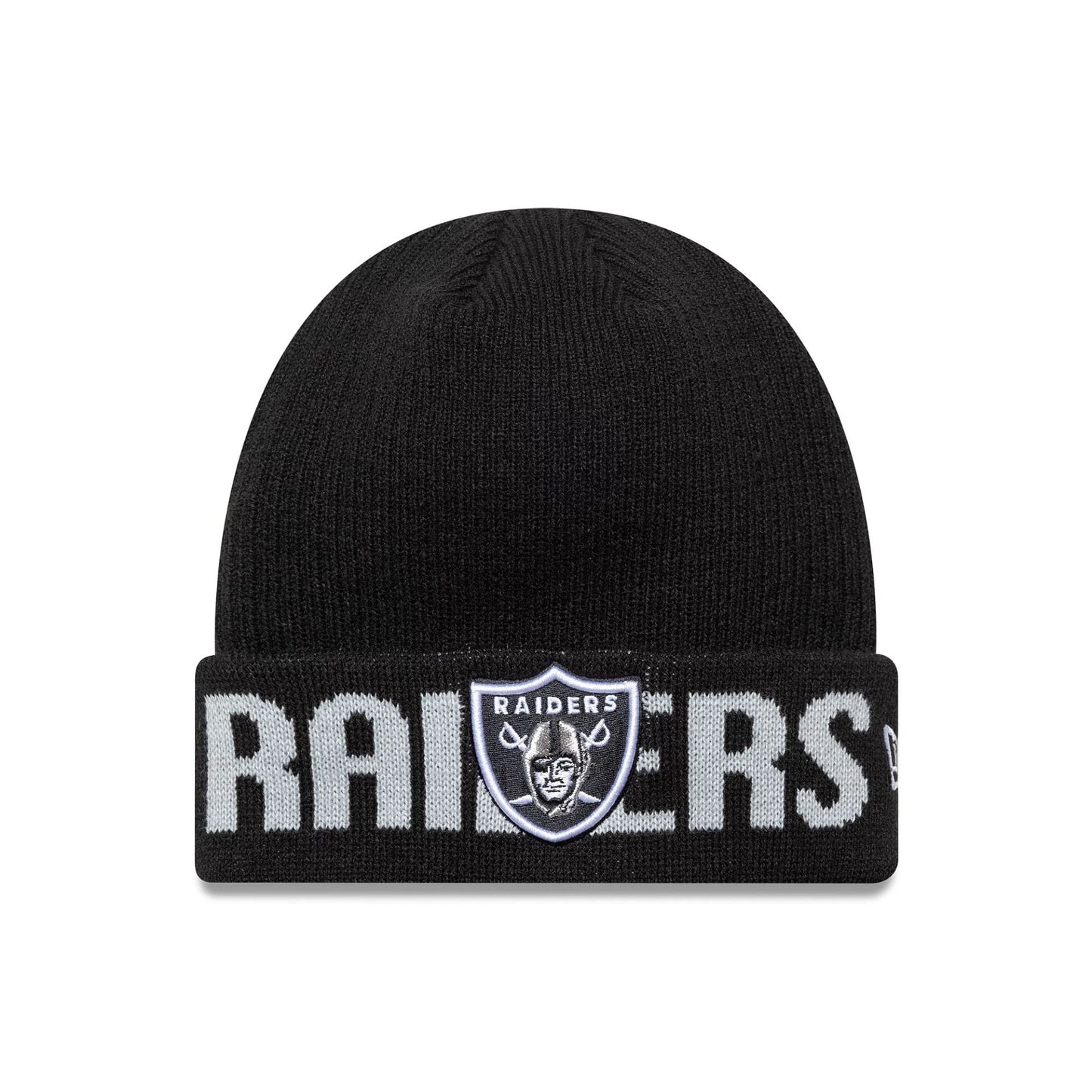 This is a Las Vegas Raiders NFL Wordmark Black Cuff Knit Beanie Hat 1