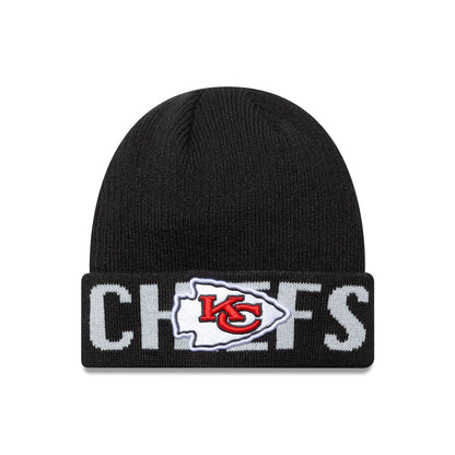 This is a Kansas City Chiefs NFL Wordmark Black Cuff Knit Beanie Hat 1
