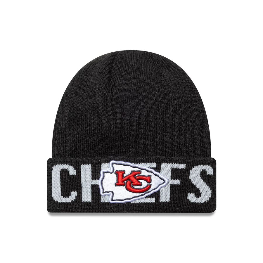 This is a Kansas City Chiefs NFL Wordmark Black Cuff Knit Beanie Hat 1