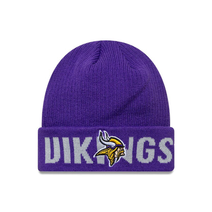 This is a Minnesota Vikings NFL Wordmark Purple Cuff Knit Beanie Hat 1