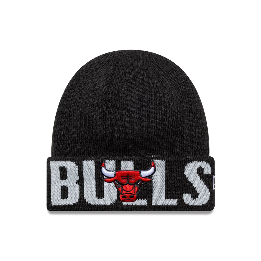 This is a Chicago Bulls NBA Wordmark Black Cuff Knit Beanie Hat 1