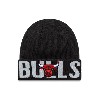 This is a Chicago Bulls NBA Wordmark Black Cuff Knit Beanie Hat 1
