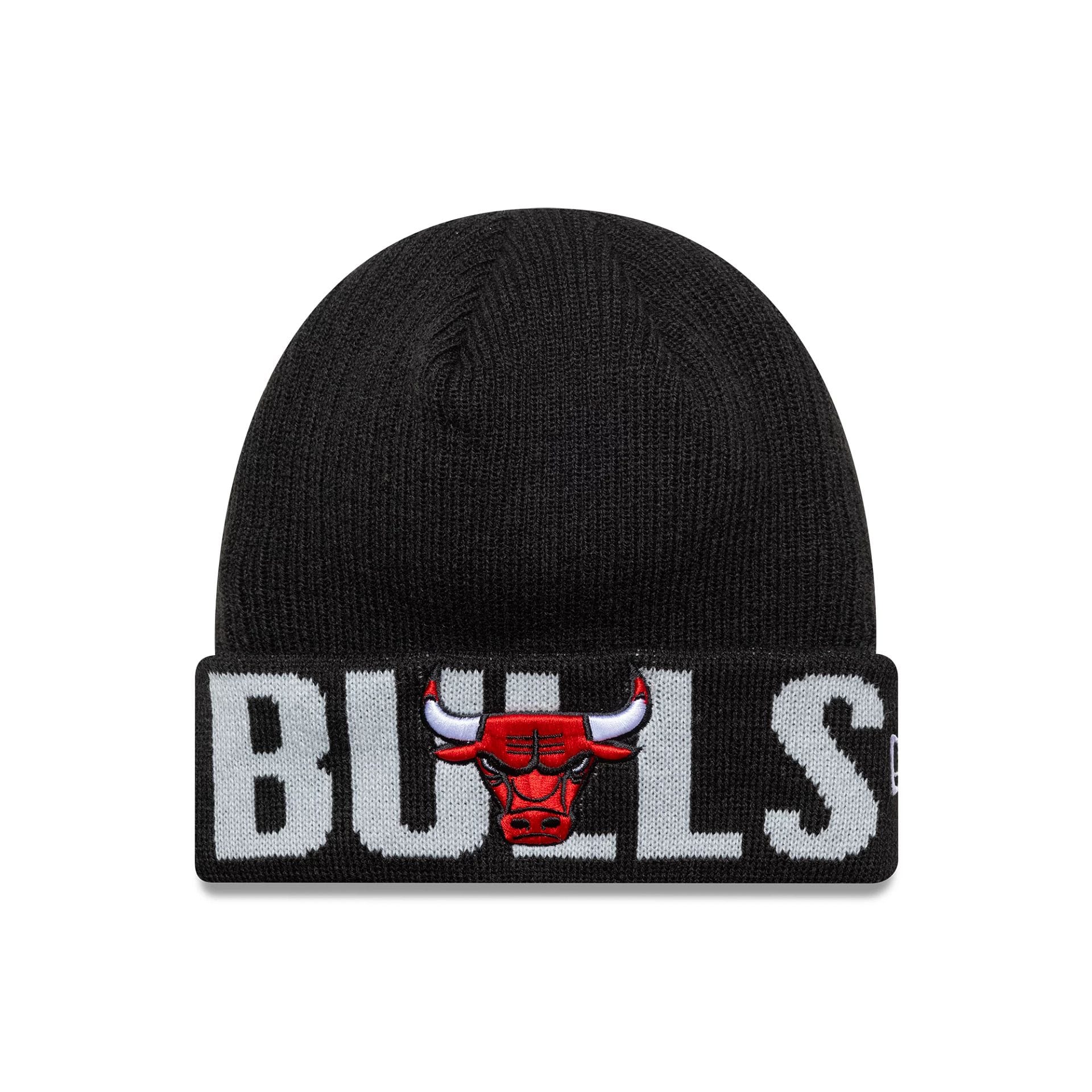 This is a Chicago Bulls NBA Wordmark Black Cuff Knit Beanie Hat 1